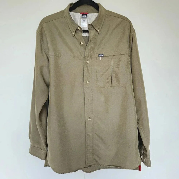 The North Face Olive Green Button Down Long Sleeve Outdoors Shirt A412 Size M - Picture 1 of 7